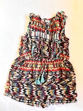 Next Direct Multicolor Aztec Print Girls Romper with Aqua Tassels